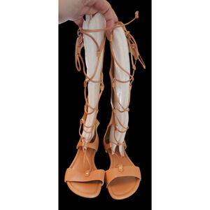 Michael Kors Sofia Sun Tan Brown Gladiator Open Toe Lace Up Back Zip Sandals 8